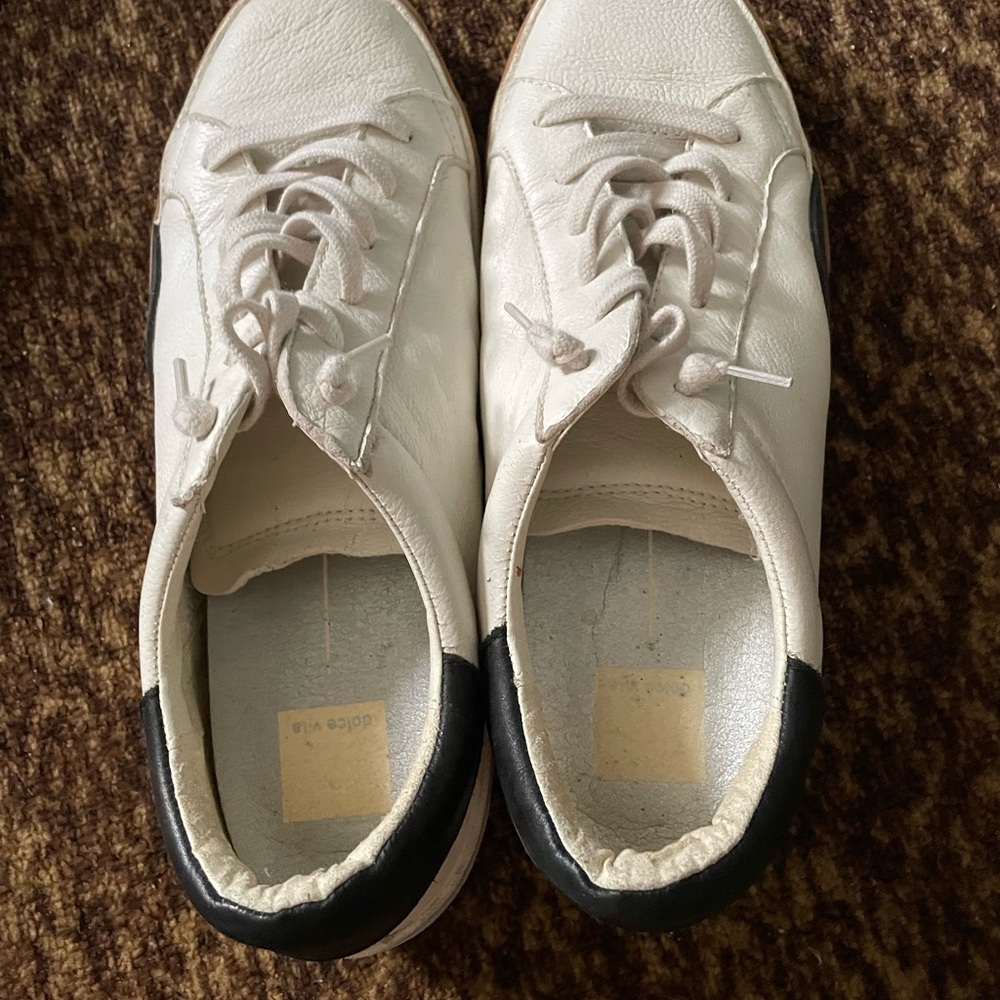 Dolce Vita Cream and Black Leather Sneakers